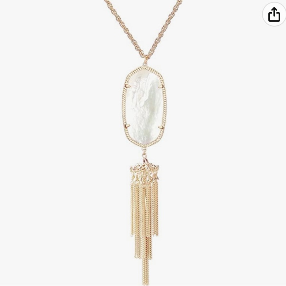KENDRA SCOTT RAYNE NECKLACE: Gold Chain, White pendant with tassels